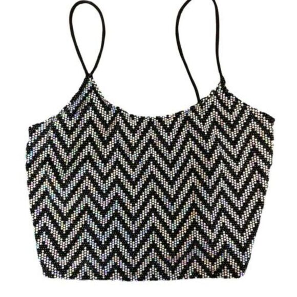 Just Polly Juniors' Metallic Sparkle Chevron Date Night Crop Top - Picture 2 of 2